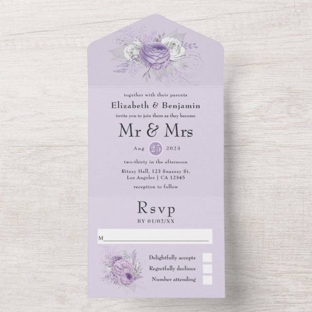 Lavender and Silver Floral Wedding All In One Invi Invitation (Inside)