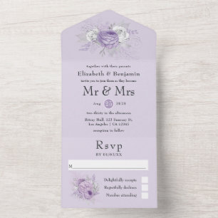 Lavender and Silver Floral Wedding All In One Invi Invitation