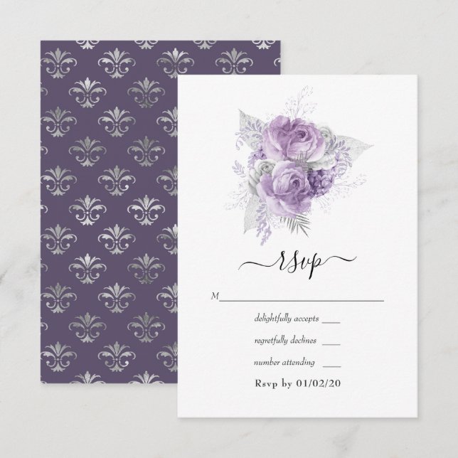 Lavender and Silver Floral Wedding RSVP Card (Front/Back)