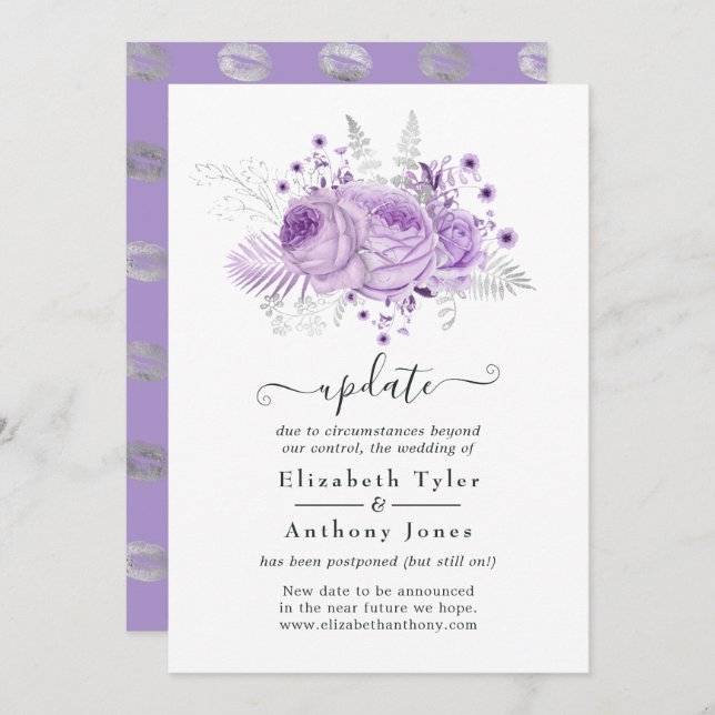 Lavender and Silver Floral Wedding Update Invitation (Front/Back)
