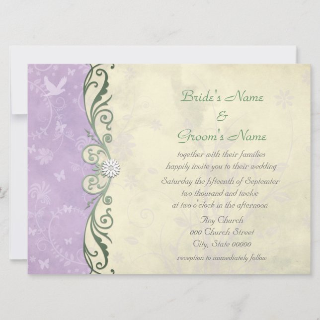 Lavender and Soft Yellow Floral Spring  Wedding Invitation (Front)
