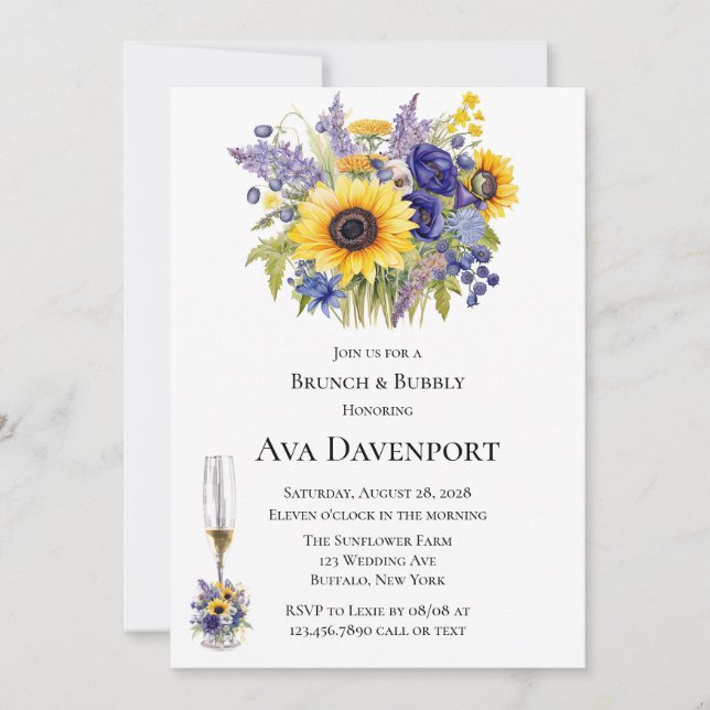  Lavender and Sunflowers Brunch and Bubbly Invitation (Front)