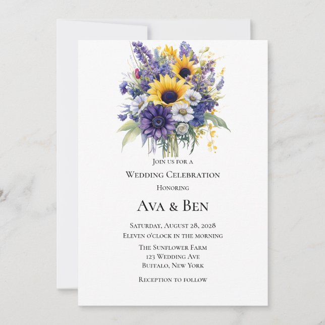  Lavender and Sunflowers Wedding Celebration Invitation (Front)