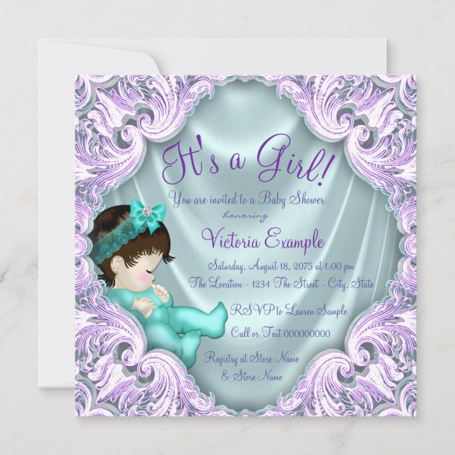 Lavender and Teal Baby Shower Invitation (Front)