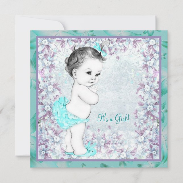 Lavender and Teal Blue Baby Shower Invitation (Front)