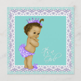 Lavender and Teal Blue Vintage Baby Girl Shower Invitation