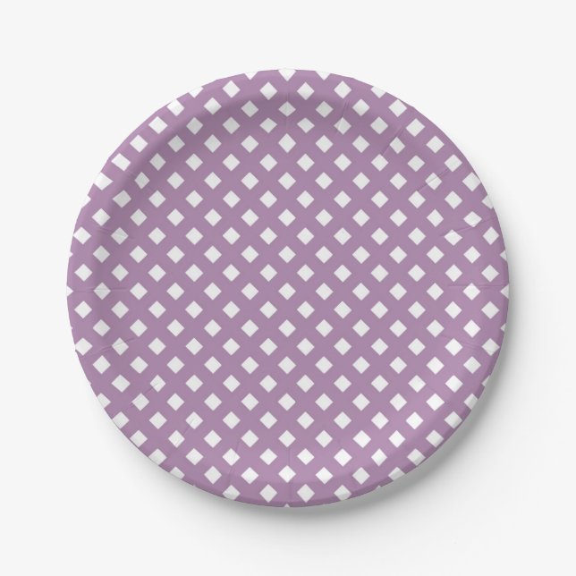 Lavender and White Checked Paper Plate (Front)
