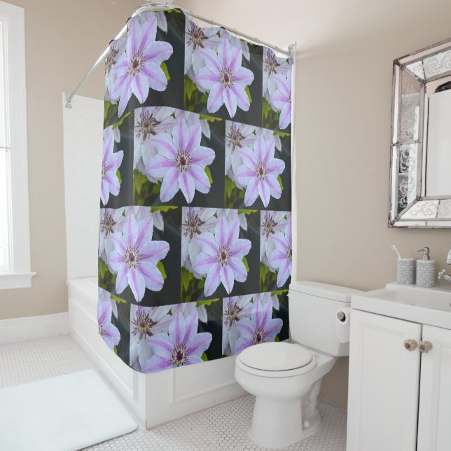 Lavender and White Clematis Shower Curtain (In Situ)