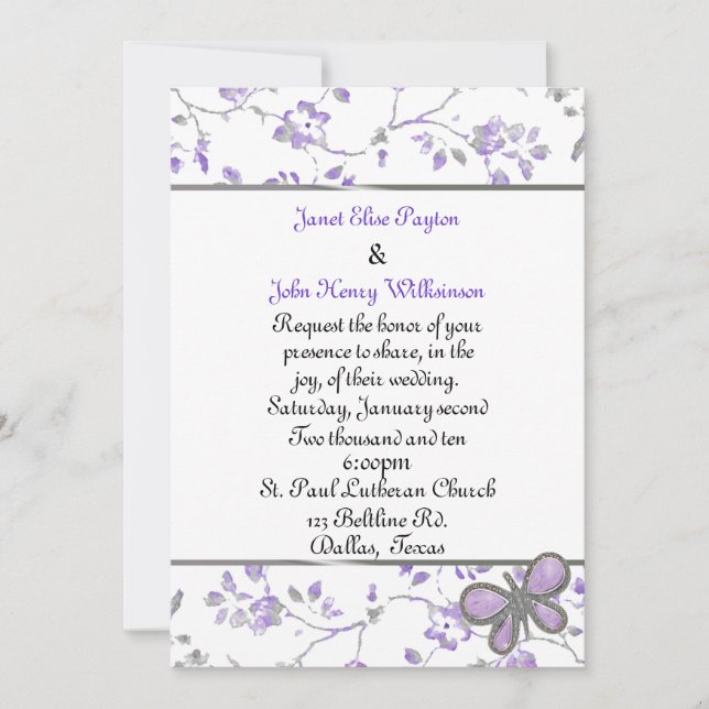 Lavender and White Cottage Chic Wedding Invitation (Front)