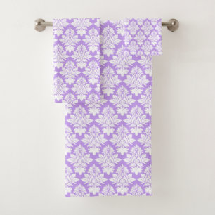 Lavender and White Damask Bath Towel Set