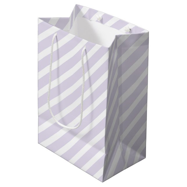 Lavender and White Diagonal Striped Pattern Medium Gift Bag (Front Angled)