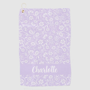 Lavender And White Floral Personalised Name Women Golf Towel