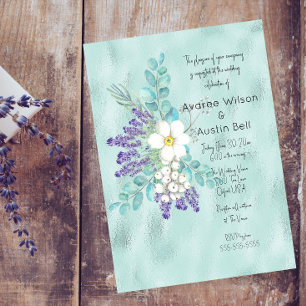 Lavender and White Flowers On Turquoise Foil