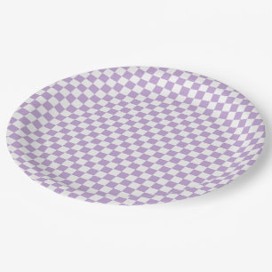 Lavender And White Gingham Chequered Paper Plate