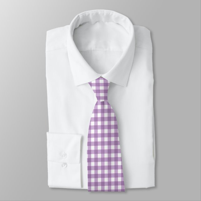 Lavender and White Gingham Tie (Tied)