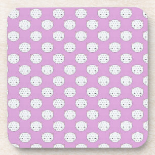 Lavender and White Kitty Faces Pattern Polka Dots Coaster