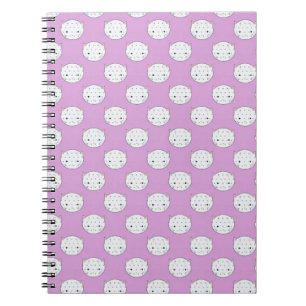 Lavender and White Kitty Faces Pattern Polka Dots Spiral Notebook