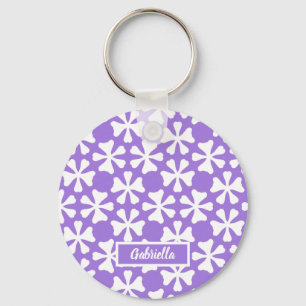 Lavender and White Modern Geometric Floral Pattern Key Ring