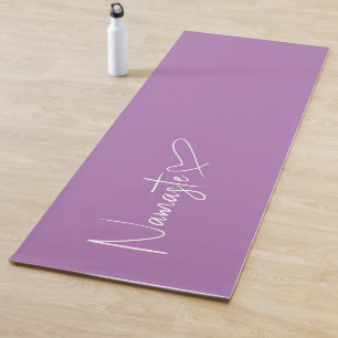 Lavender and White Namaste Script Heart Reversible Yoga Mat