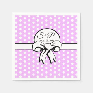 Lavender and White Polka Dot White Bow Personalize Napkin