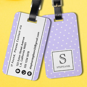 Lavender and White Polka Dots Pattern Monogrammed Luggage Tag