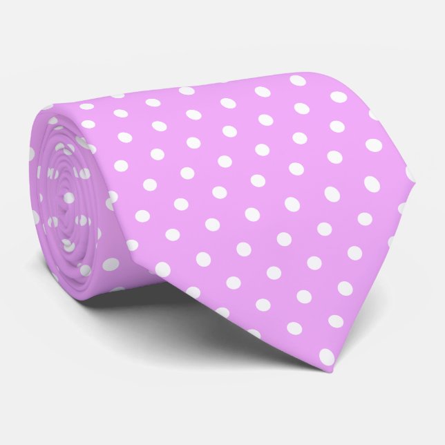 Lavender and White Polka Dots Tie (Rolled)