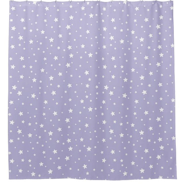 Lavender and White Stars Celestial Sky Shower Curtain (Front)