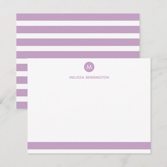 Lavender and White Stripe Monogram Personalised Card (Front/Back)