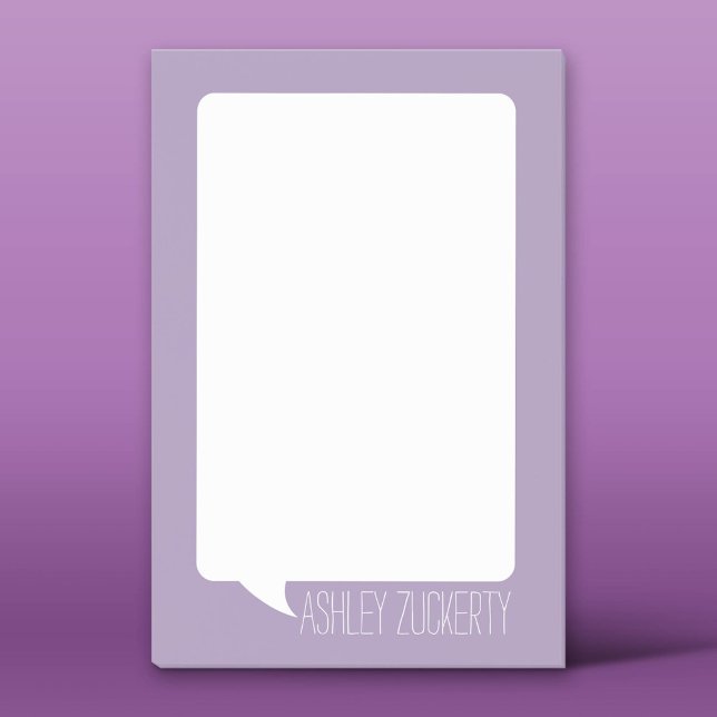 Lavender and White Talk Bubble Personalised Name Post-it Notes (Custom Post-it Notepad)