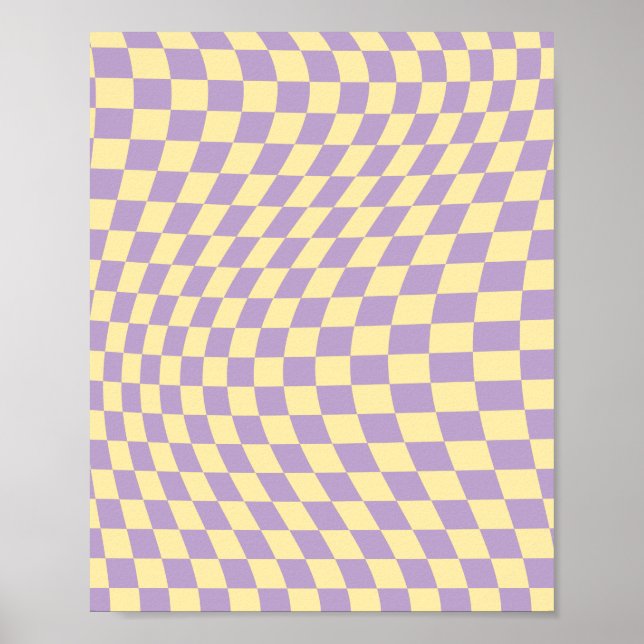 Lavender And Yellow Chequerboard Check Pattern Poster (Front)