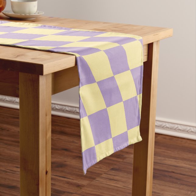 Lavender And Yellow Chequerboard Check Pattern Short Table Runner (In Situ)
