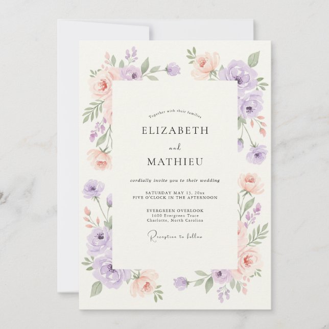 Lavender Apricot Wildflower Wedding Invitation (Front)