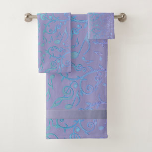 Lavender Aqua Music Notes Pattern Towel Set