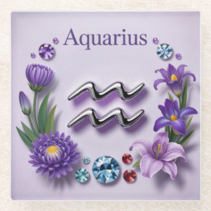 Lavender Aquarius Glyph Glass Coaster