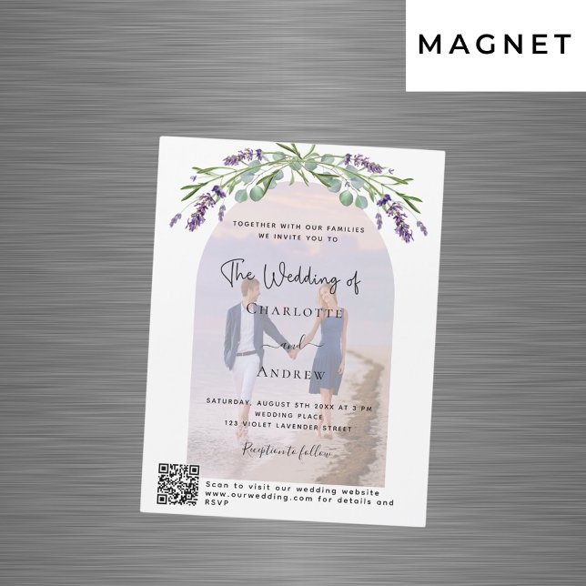 Lavender arch photo florals QR RSVP luxury wedding Magnetic Invitation (Creator Uploaded)