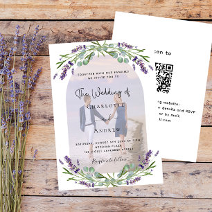 Lavender arch photo florals QR RSVP wedding Invitation