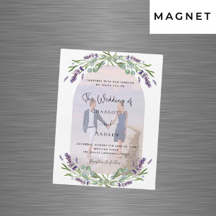 Lavender arch photo violet florals luxury wedding magnetic invitation
