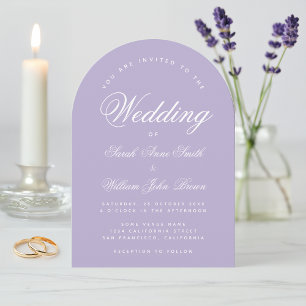Lavender Arch Simple Elegant Script Purple Wedding Invitation