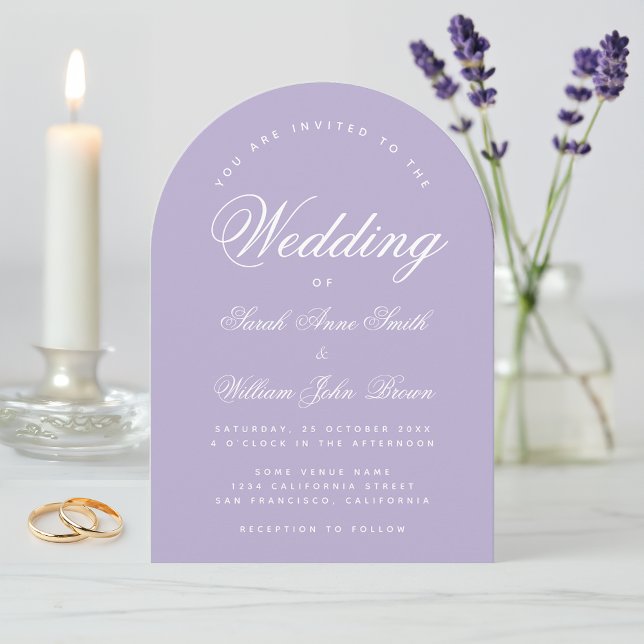 Lavender Arch Simple Elegant Script Purple Wedding Invitation (Creator Uploaded)
