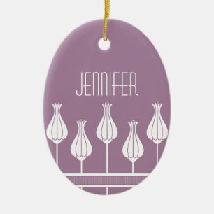 Lavender Art Deco Floral Oval Ornament