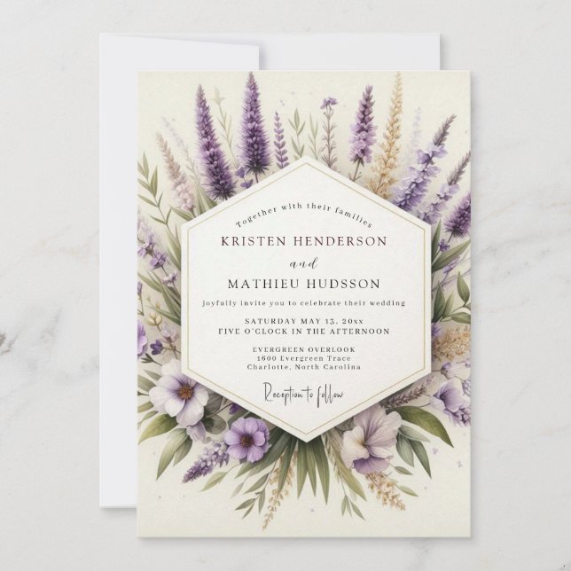 Lavender Artistic Wildflower Wedding Invitation (Front)