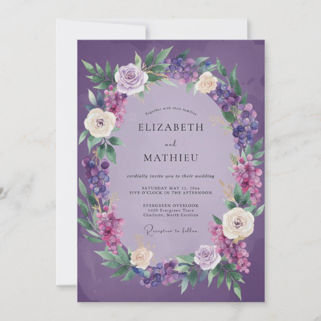 Lavender Artistic Wreath Wedding Invitation (Front)