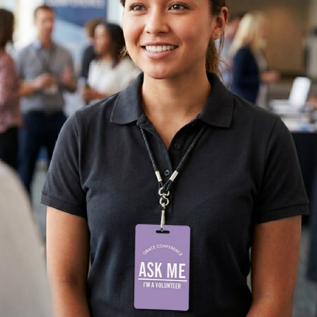 Lavender Ask me I'm a volunteer id badge (Creator Uploaded)