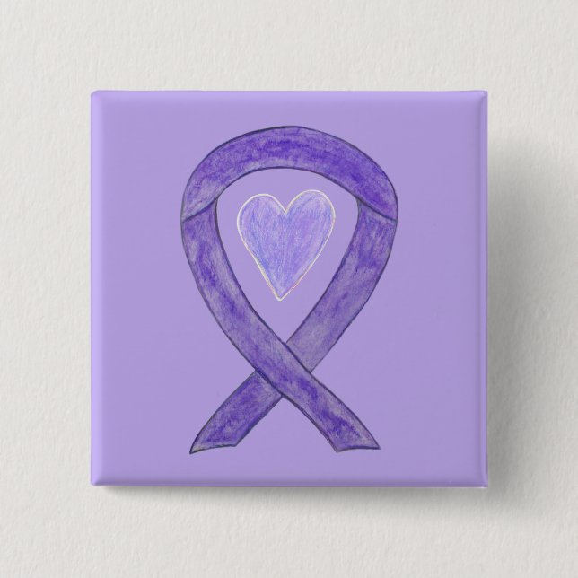 Lavender Awareness Ribbon Custom Art Pin Buttons (Front)
