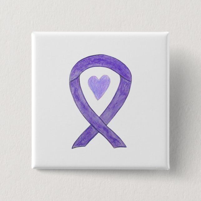 Lavender Awareness Ribbon Custom Art Pin Buttons (Front)