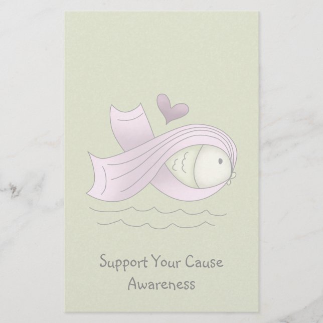 Lavender Awareness Ribbon Fish Stationery (Front)