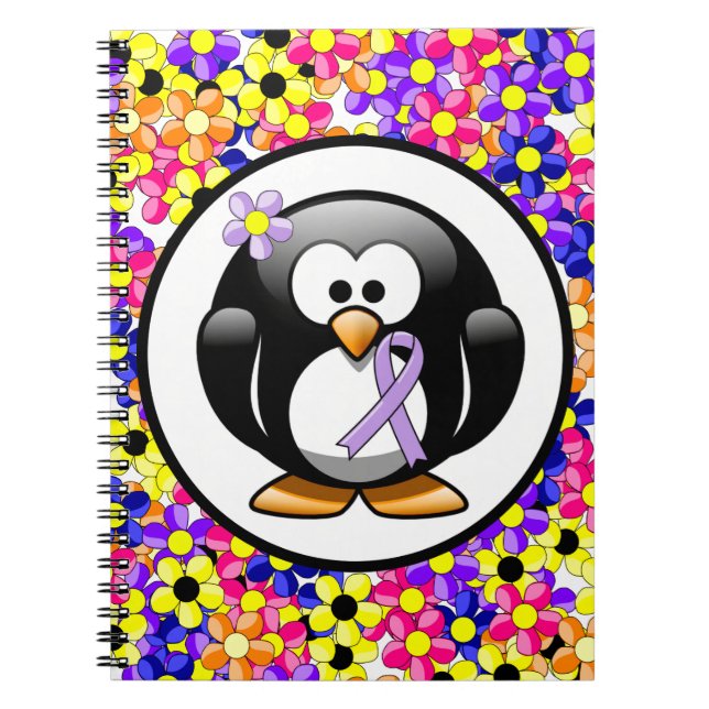 Lavender Awareness Ribbon Penguin Notebook (Front)