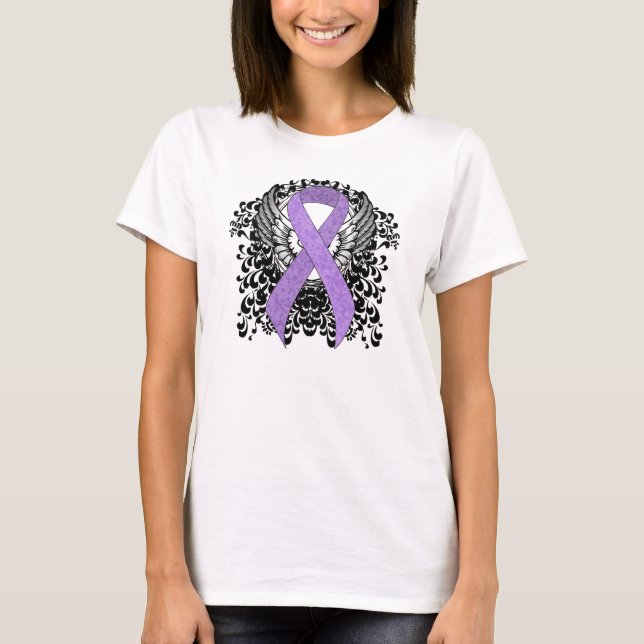 Lavender Awareness Ribbon with Wings T-Shirt (Front)