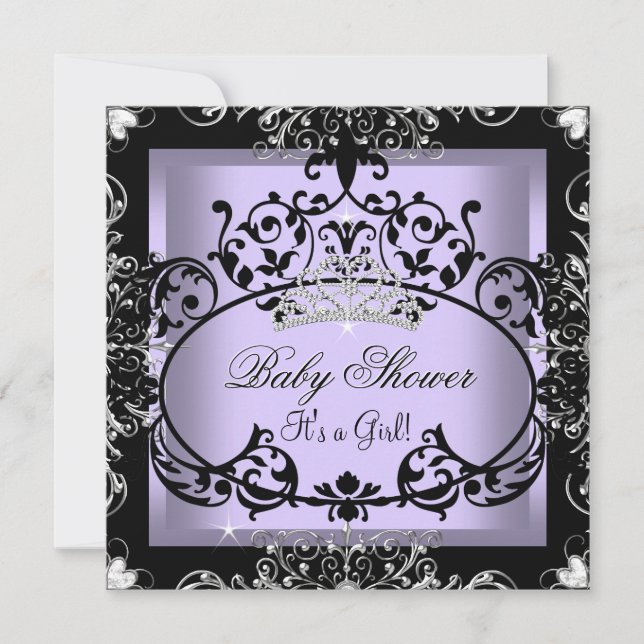 Lavender Baby Shower Girl Princess Tiara Lace Invitation (Front)