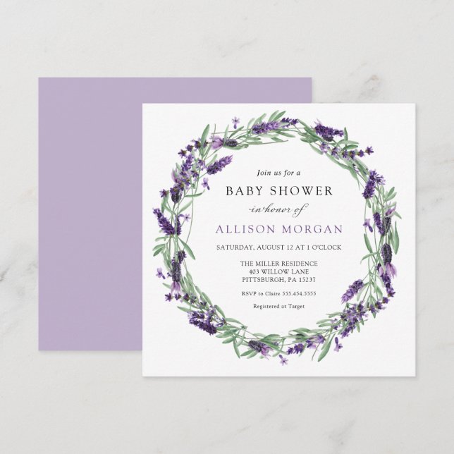 Lavender Baby Shower Invitation (Front/Back)
